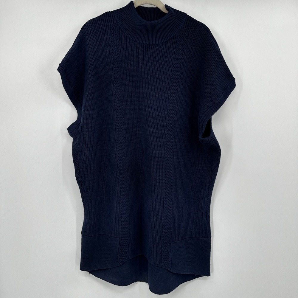 by Anthropologie Mock Neck Cap Sleeve Knit Tunic‎ Sweater Tunic Dress 1X Navy